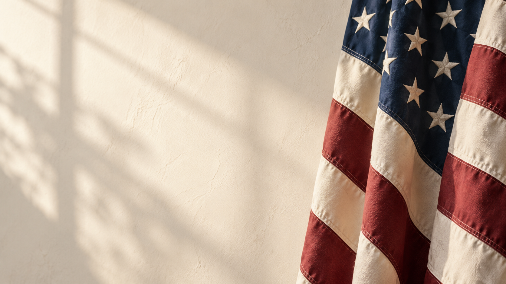 An American flag in warm natural light